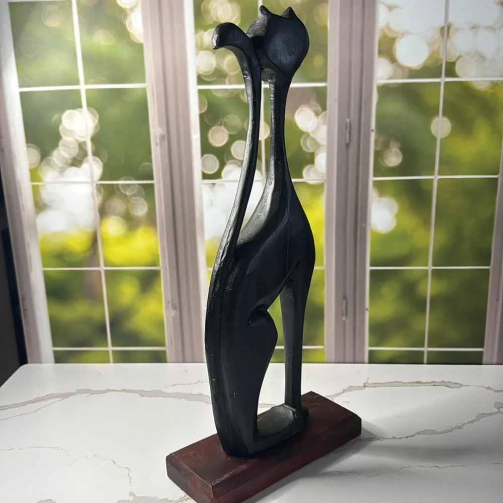 Handcrafted artisan woodentall thin Black Cat Sculpture - Picture 14 of 14